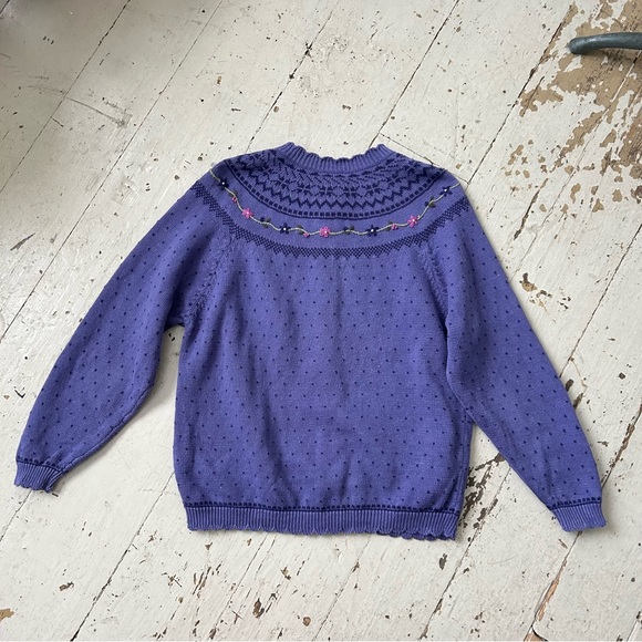 Vintage Northern Reflections Purple Embroidered Floral Cardigan Sweater - Picture 6 of 14